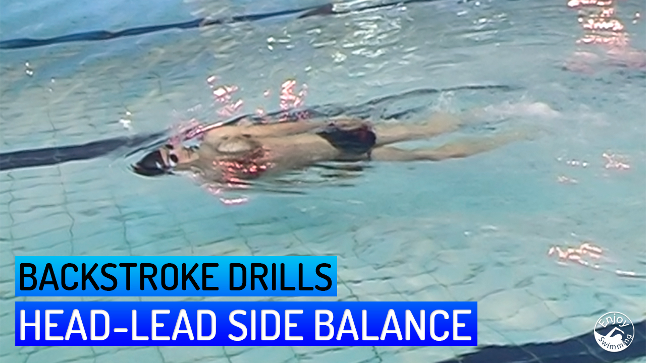 A novice swimmer who practices the head-lead side balance drill for the backstroke.