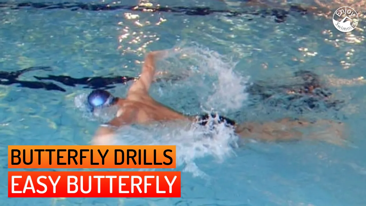 A swimmer practicing the Easy Butterfly drill for the butterfly stroke.